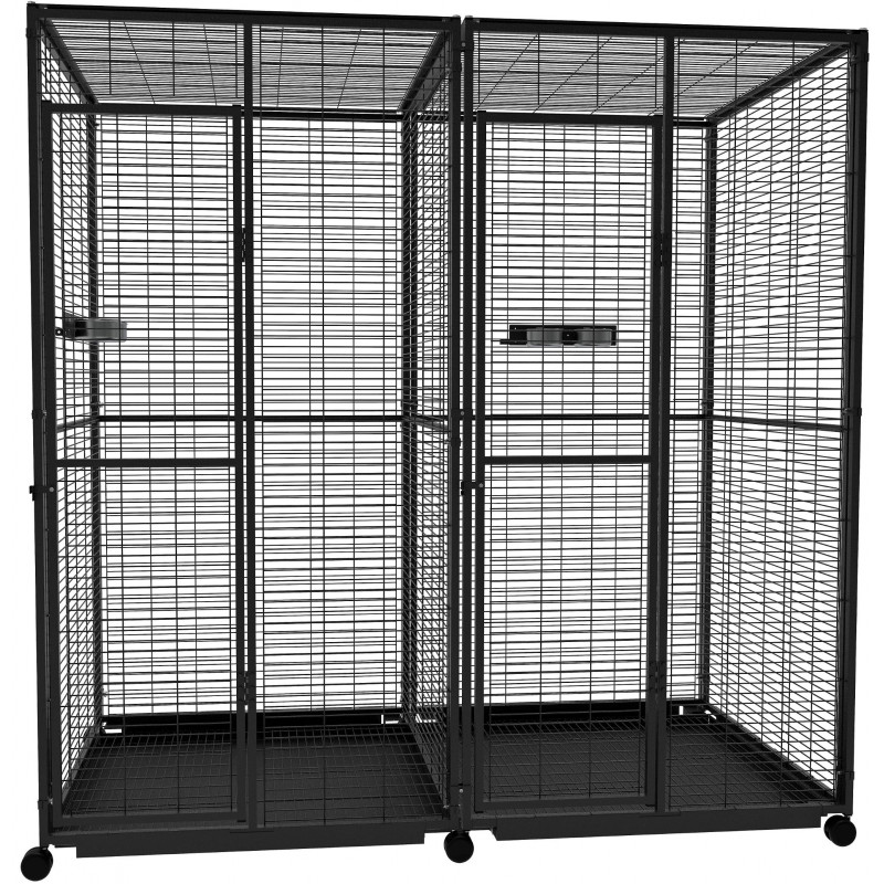 Indoor aviary for parrots of 2sqm divided in two with casters and mesh ...